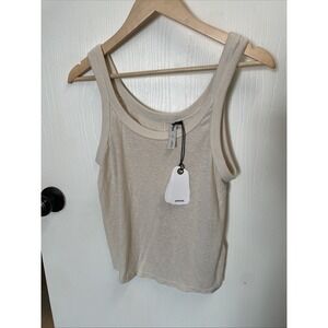PraNa Cream Neutral Wide Strap Thin Scoop Tank Top NWT Clean Simple Woman's S